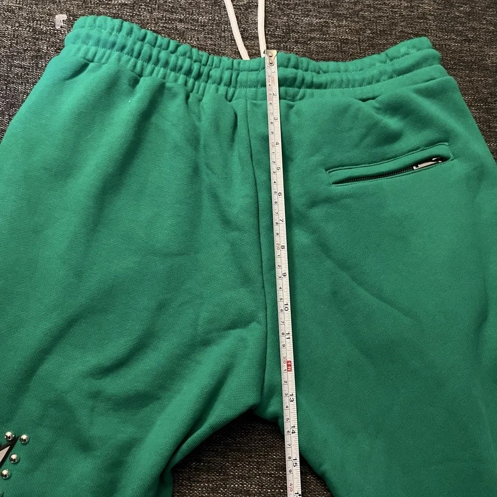 Campus Sweatpants Mens Medium Green Flame Studded Graphic Zip Pocket Fleece